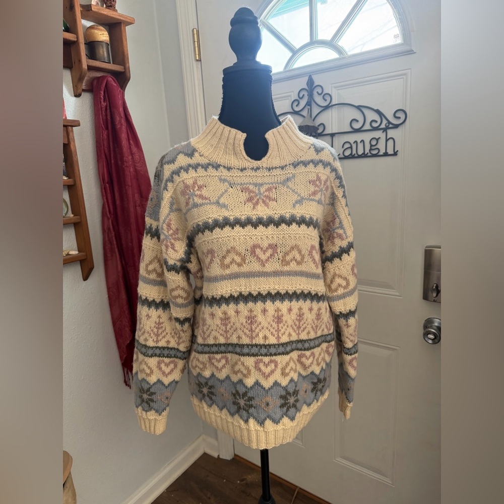 Outback Red women's wool blend fair isles cottagecore granny sweater small